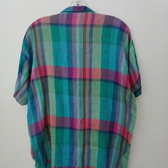 100% Cotton Gauzy, Lightweight Ocean Blues Short Sleeve Button Up Top Sz L - Picture 4 of 9